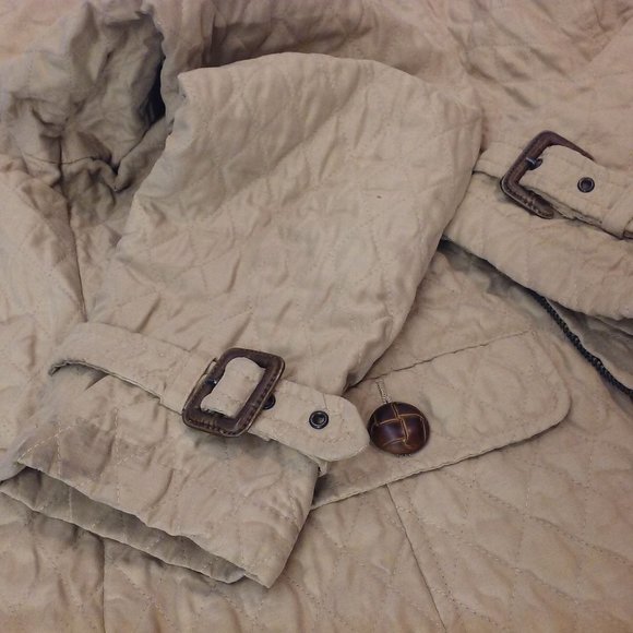 Y2K Merona Diamond Quilted Moto Jacket Women's -M Pockets Full Zip Buckles Tan - Picture 4 of 12